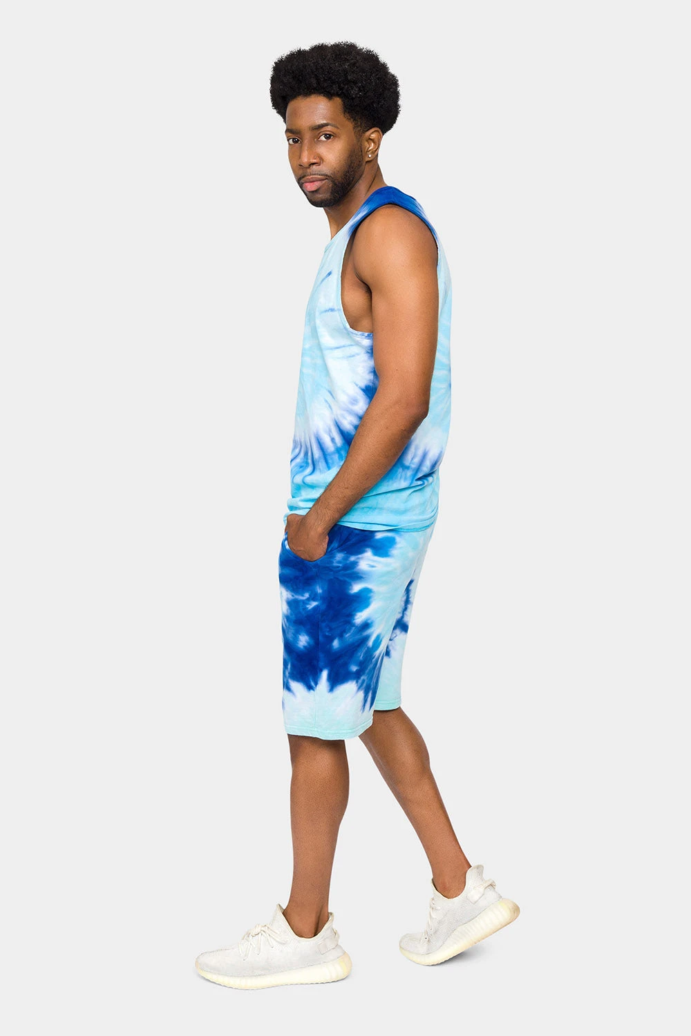 Pastel Contrast Swirl Tie Dye Cotton Tank Top Shorts Set - Image 2