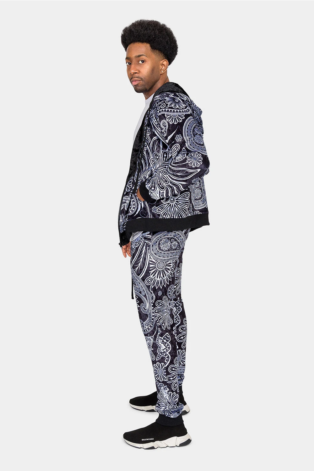 Floral Paisley Velvet Velour Track Suit - Image 2