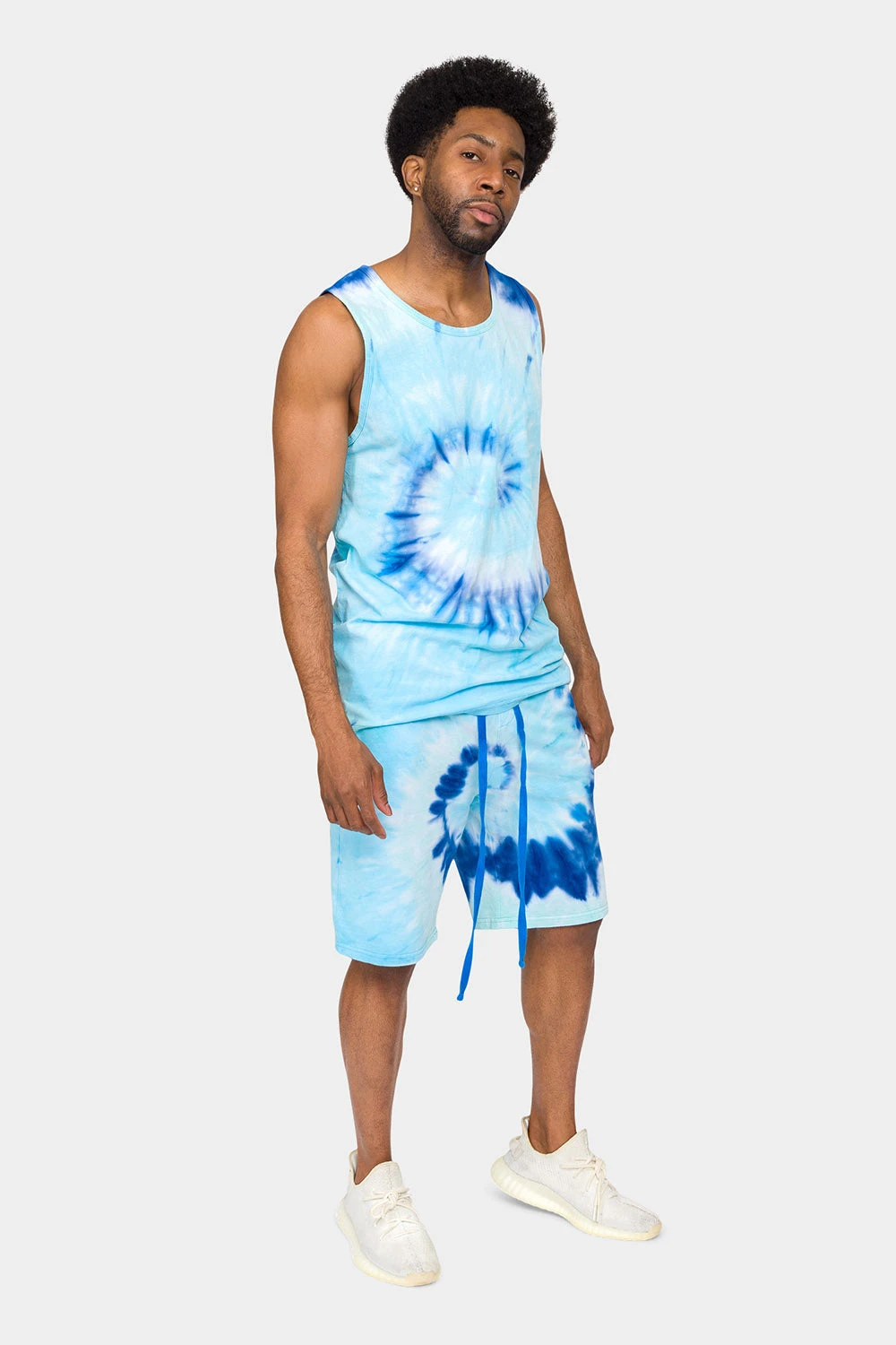 Pastel Contrast Swirl Tie Dye Cotton Tank Top Shorts Set - Image 4