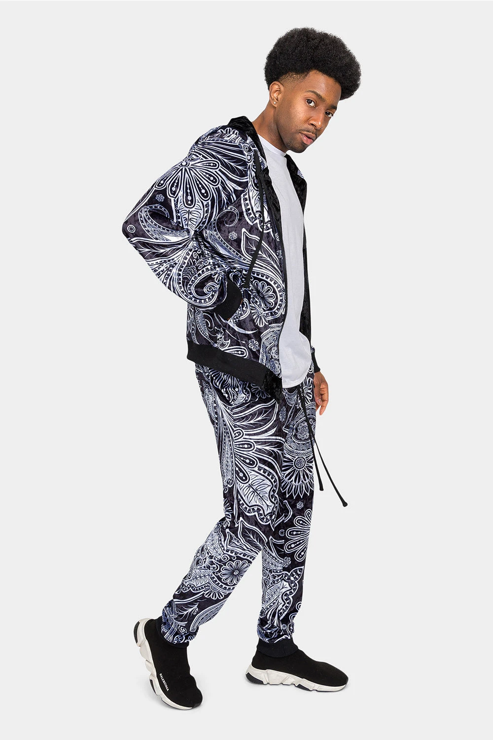 Floral Paisley Velvet Velour Track Suit - Image 4