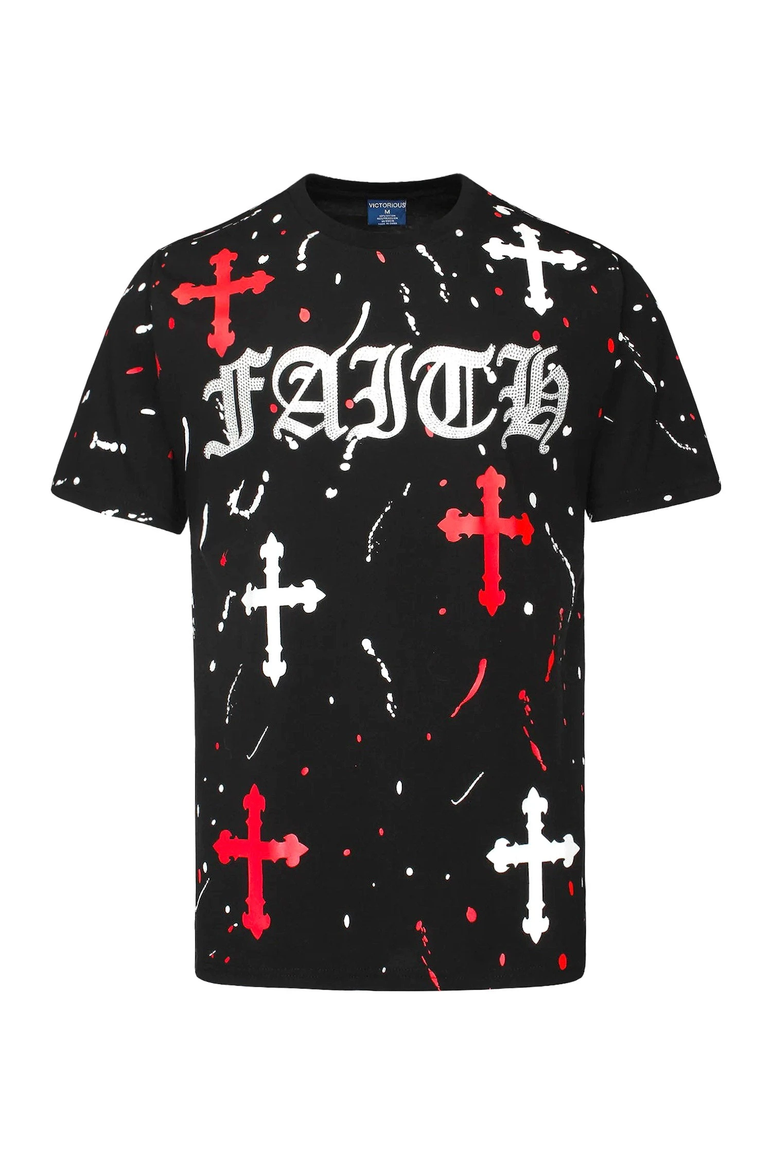 Men's Paint Splatter Faith Rhinestone Graphic T-Shirt - Image 10