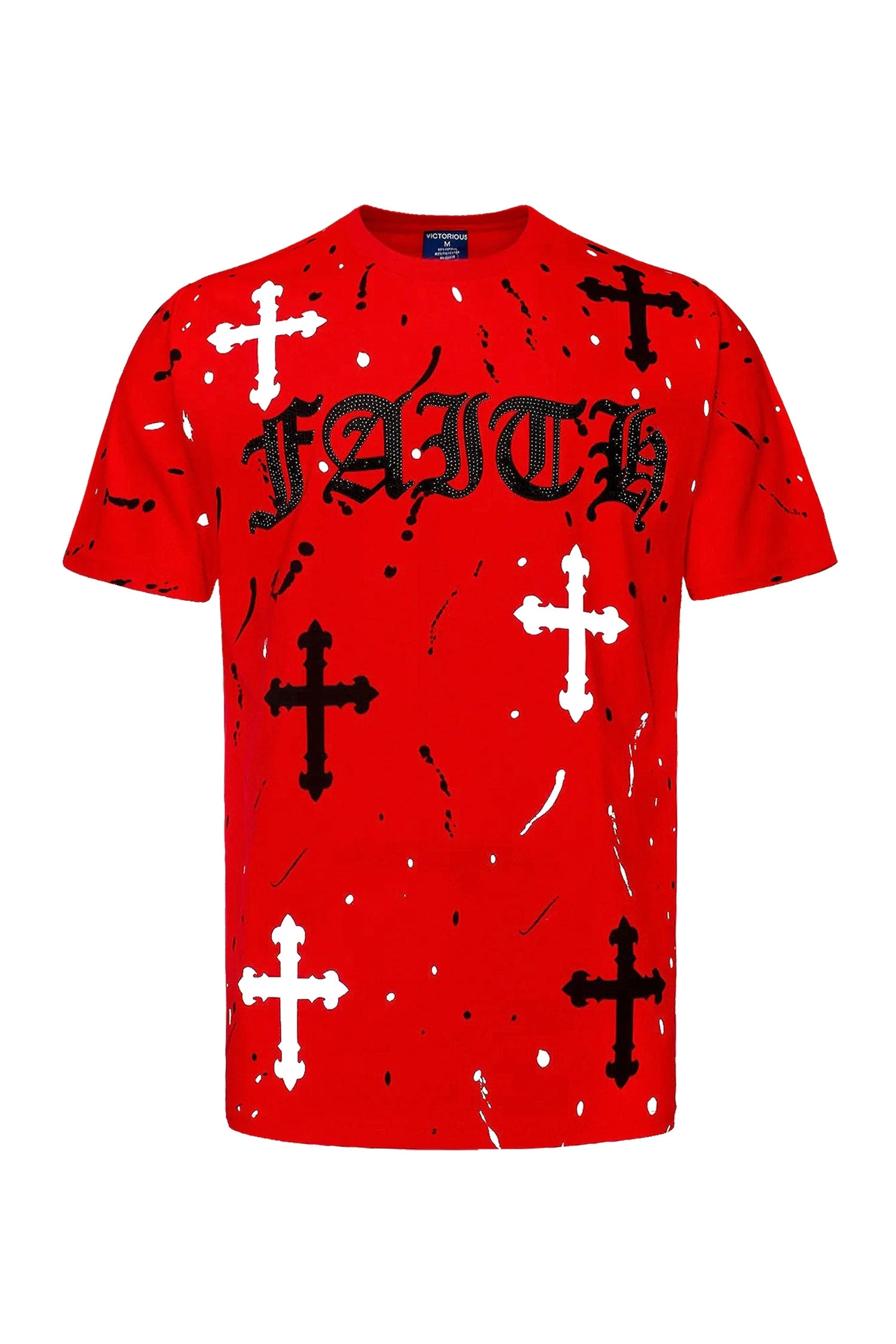 Men's Paint Splatter Faith Rhinestone Graphic T-Shirt - Image 5