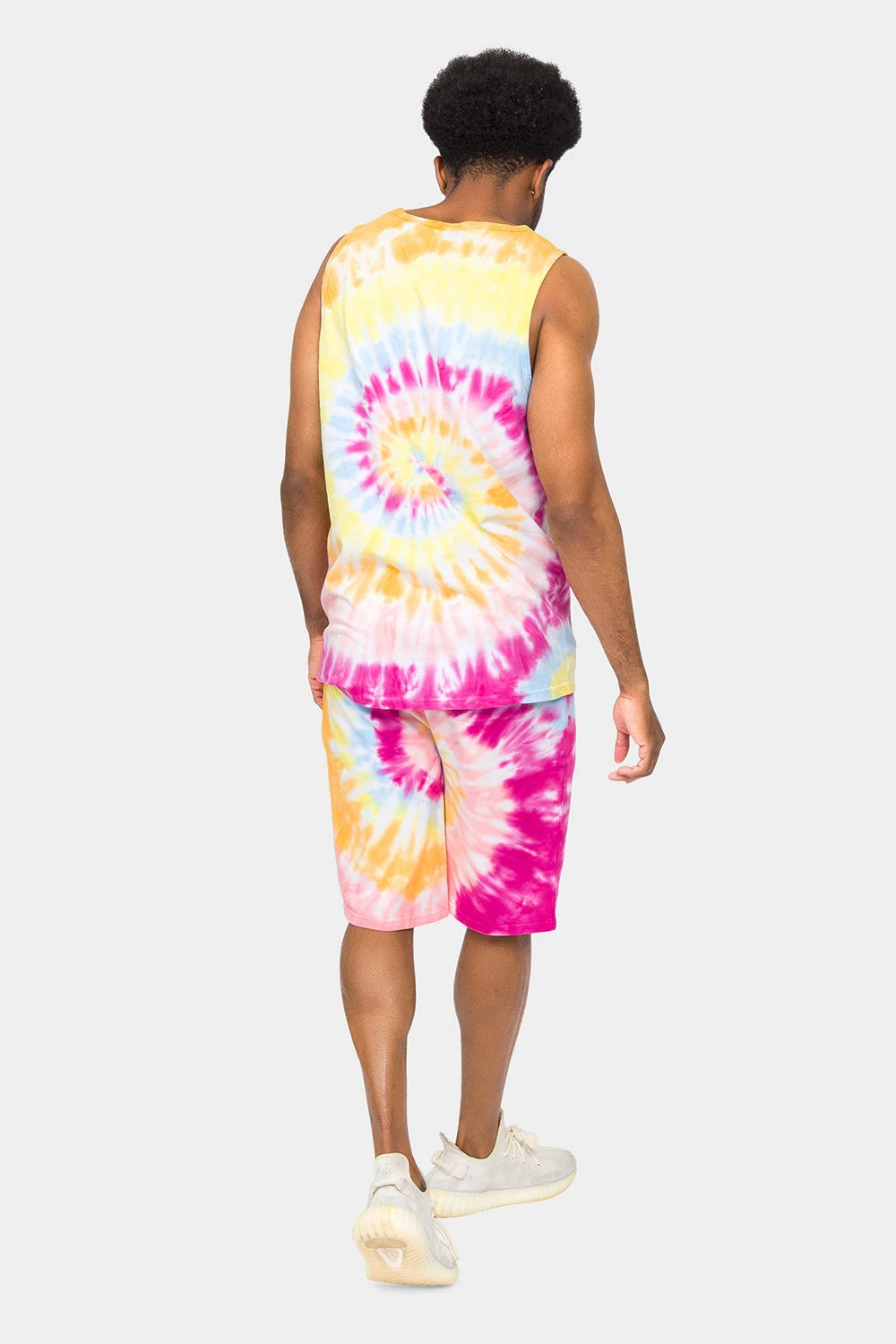 Pastel Contrast Swirl Tie Dye Cotton Tank Top Shorts Set - Image 9