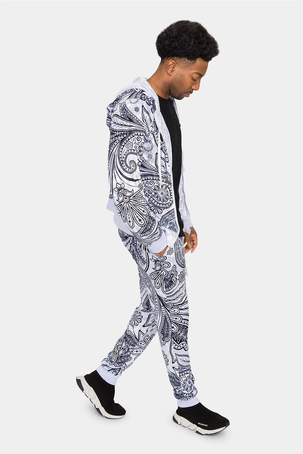 Floral Paisley Velvet Velour Track Suit - Image 10