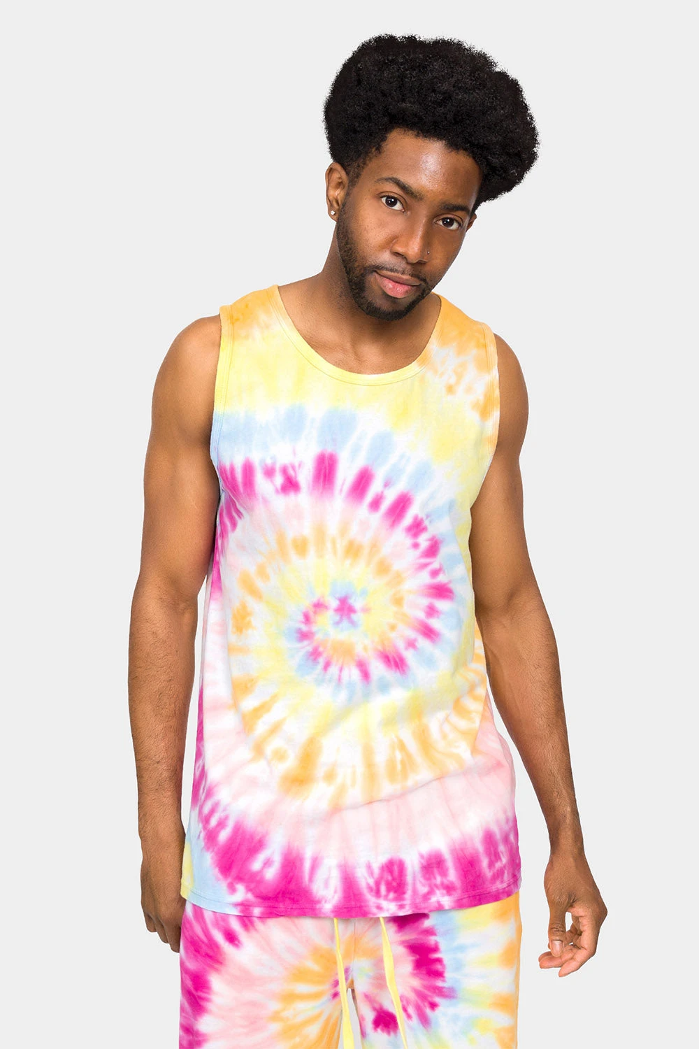 Pastel Contrast Swirl Tie Dye Cotton Tank Top Shorts Set - Image 11