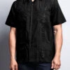 Men's Short Sleeve Cuban Style Guayabera Shirt (Black)