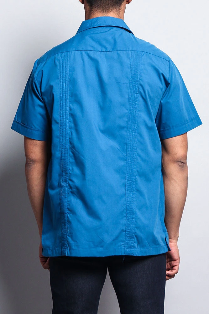 Men's Short Sleeve Cuban Style Guayabera Shirt (Blue) - Image 3