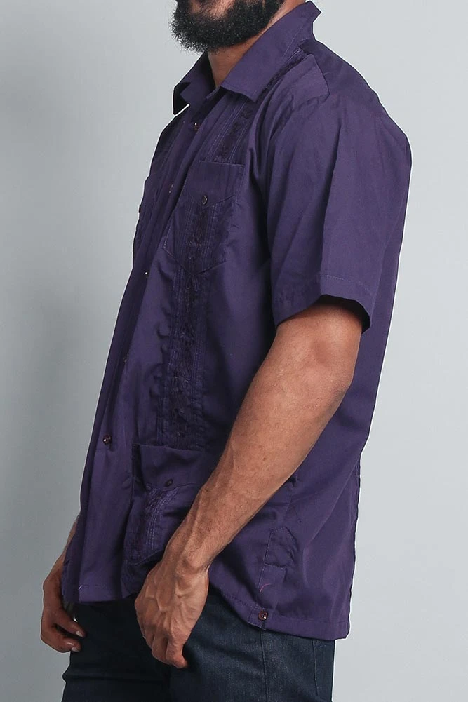 Men's Short Sleeve Cuban Style Guayabera Shirt (Dark Purple) - Image 3