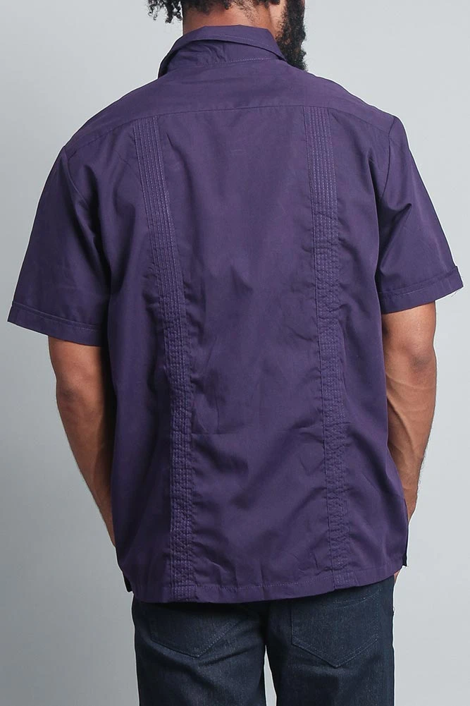 Men's Short Sleeve Cuban Style Guayabera Shirt (Dark Purple) - Image 4
