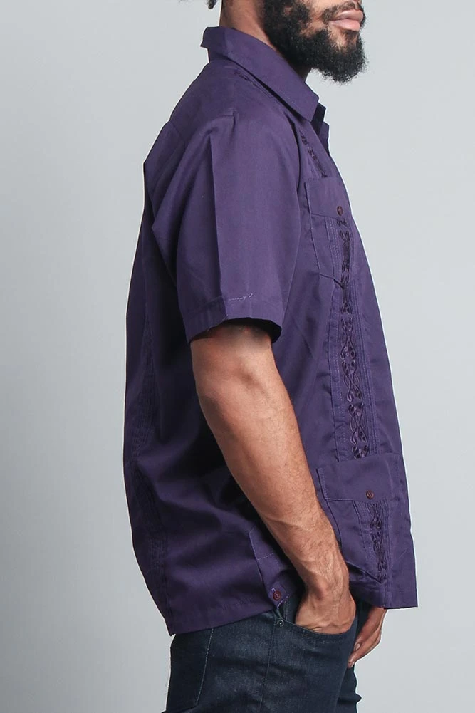 Men's Short Sleeve Cuban Style Guayabera Shirt (Dark Purple) - Image 5