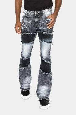 Color Block Wide Washed Denim Jeans