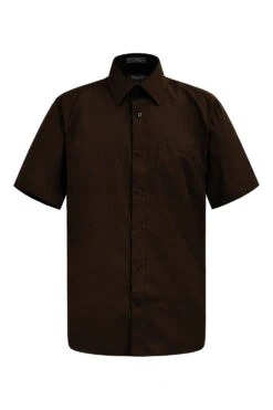 Men's Regular Fit Short Sleeve Solid Color Dress Shirts (Brown)