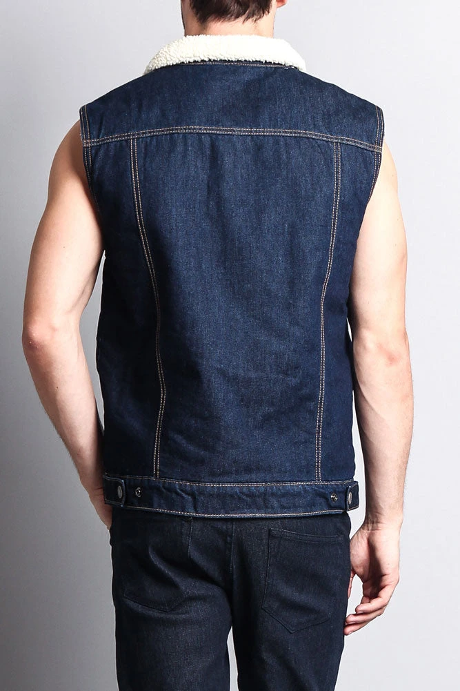 Faux Shearling Denim Vest - Image 4