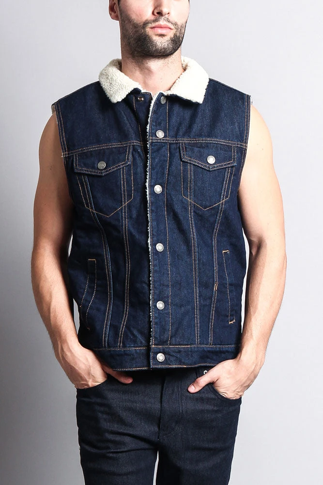 Faux Shearling Denim Vest - Image 5