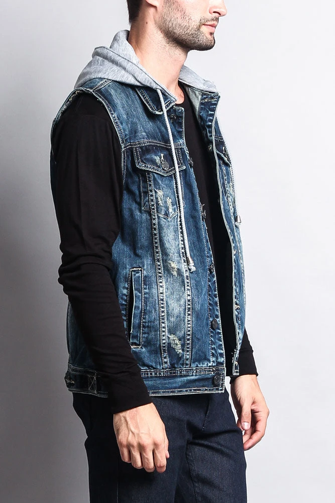 Detachable Hood Denim Vest - Image 5