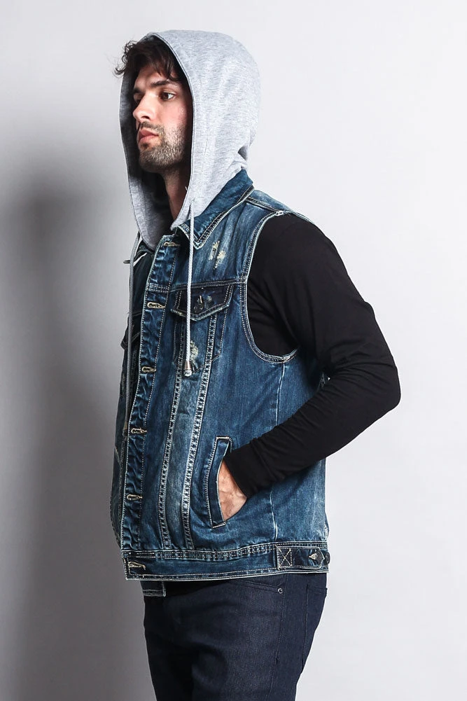 Detachable Hood Denim Vest - Image 7