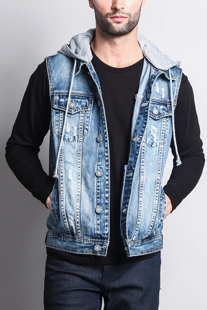 Detachable Hood Denim Vest - Image 15