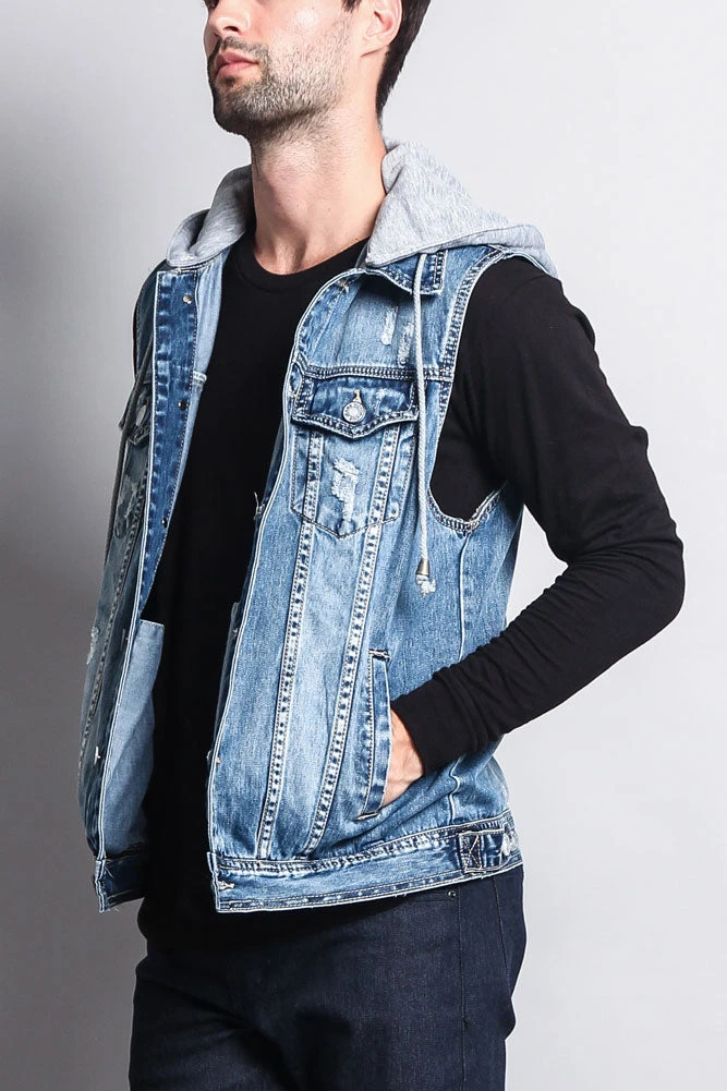 Detachable Hood Denim Vest - Image 16
