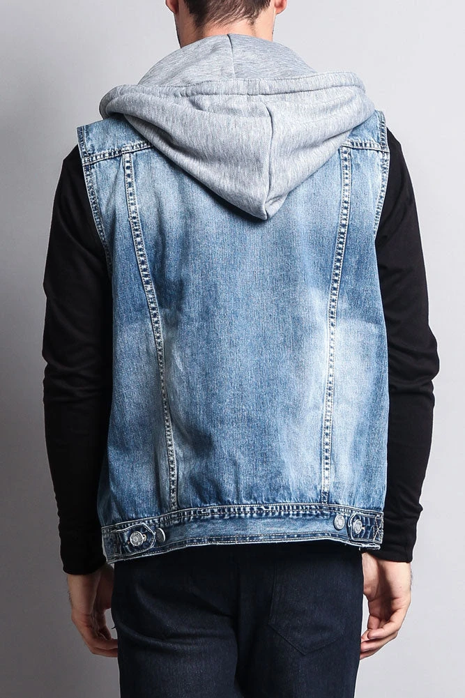 Detachable Hood Denim Vest - Image 17