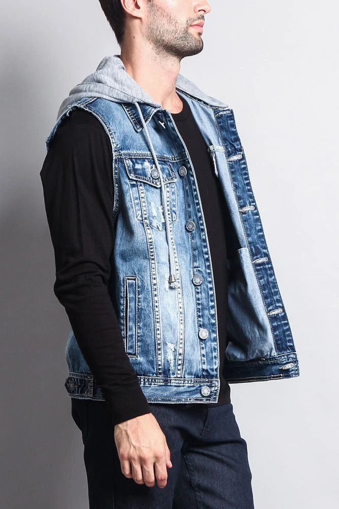 Detachable Hood Denim Vest - Image 18