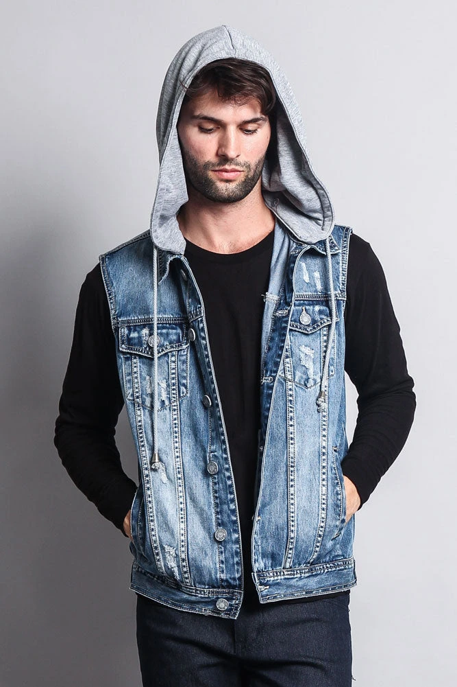 Detachable Hood Denim Vest - Image 19