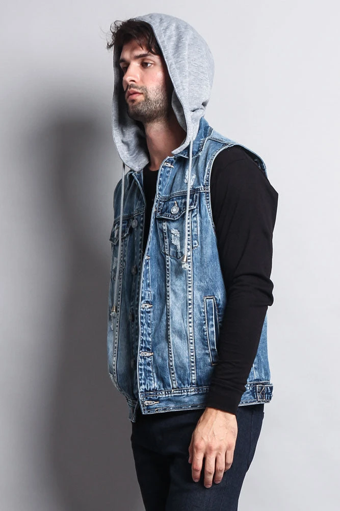 Detachable Hood Denim Vest - Image 20