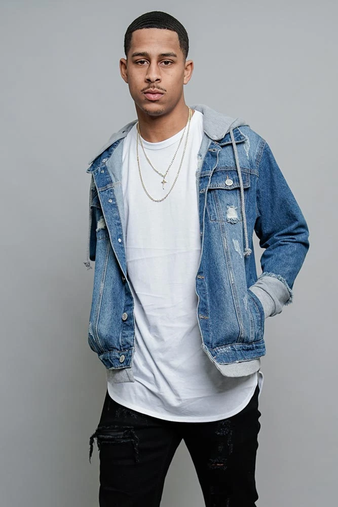 Layered Look Distressed Denim Jacket - Image 2