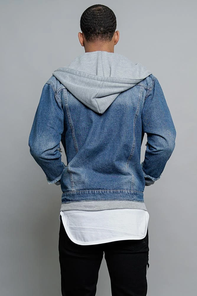 Layered Look Distressed Denim Jacket - Image 3