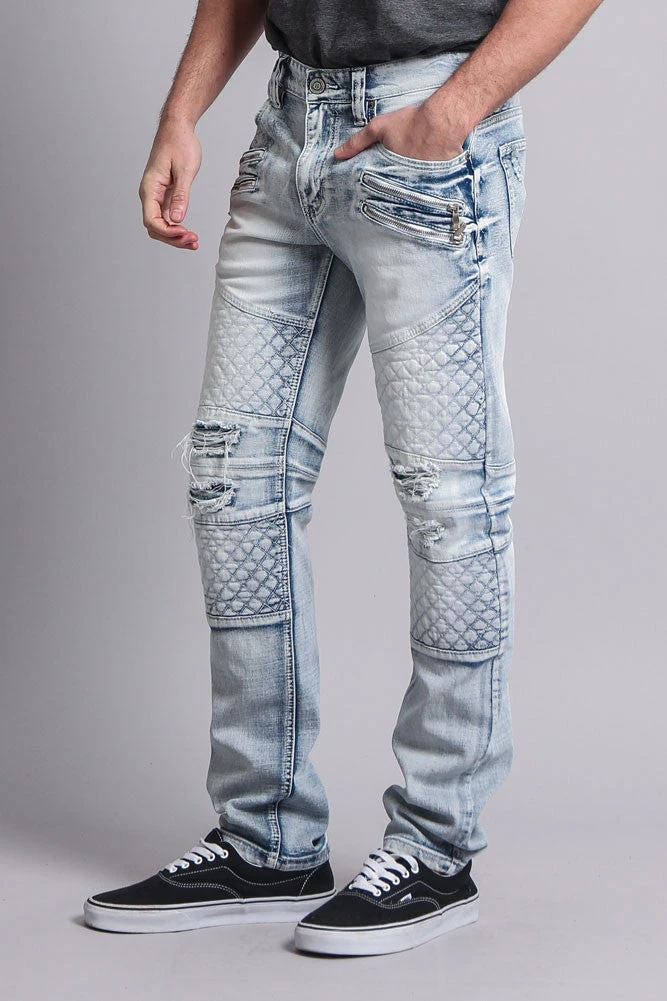 Quilted Ripped Washed Biker Jeans - Image 2