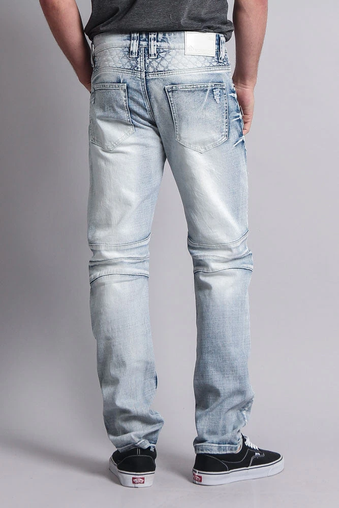Quilted Ripped Washed Biker Jeans - Image 3