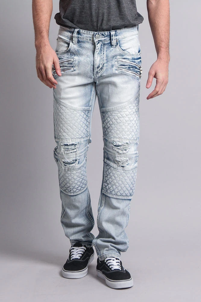 Quilted Ripped Washed Biker Jeans - Image 5
