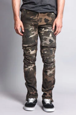 Zipper Cut Biker Camo Jeans