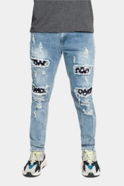 Distressed Bandana Paisley Patched Skinny Jeans
