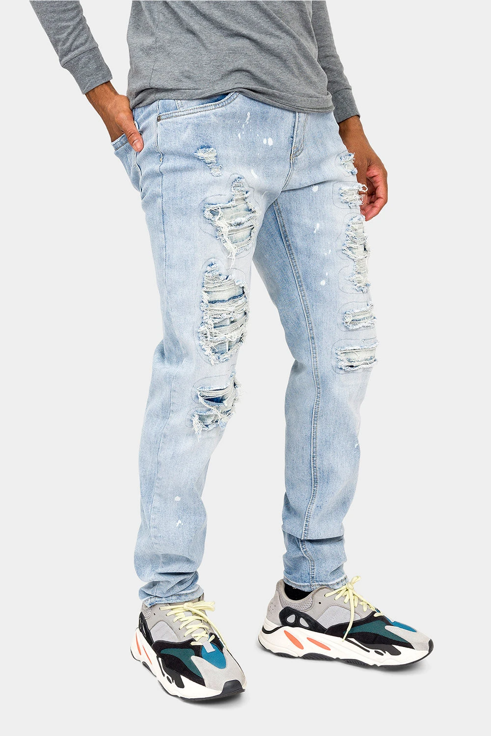 Distressed Paint Splattered Faded Jeans - Image 4