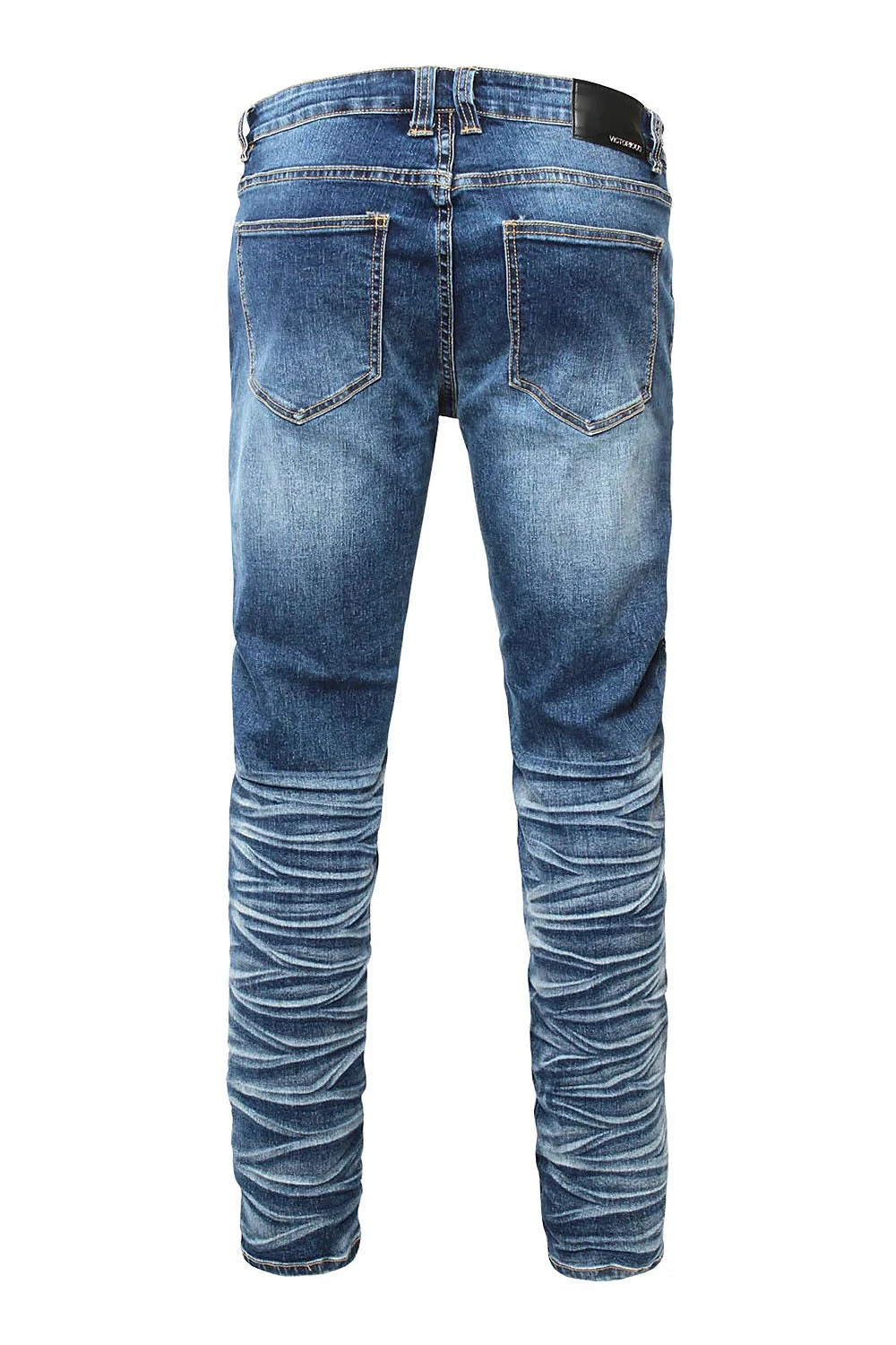 Distressed Stacked Washed Biker Denim Jeans - Image 7
