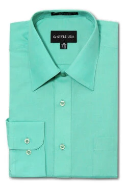 Omega Men's Basic Solid Color Button Up Dress Shirt (Aqua)