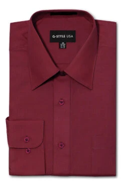 Omega Men's Basic Solid Color Button Up Dress Shirt (Burgundy)