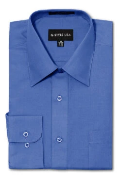 Omega Men's Basic Solid Color Button Up Dress Shirt (French Blue)