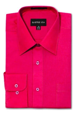 Omega Men's Basic Solid Color Button Up Dress Shirt (Fuchsia)
