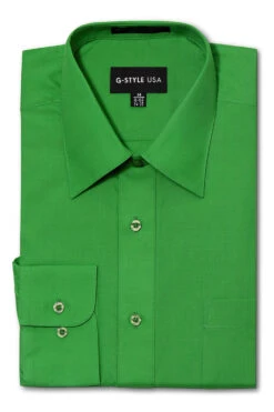 Omega Men's Basic Solid Color Button Up Dress Shirt (Green)