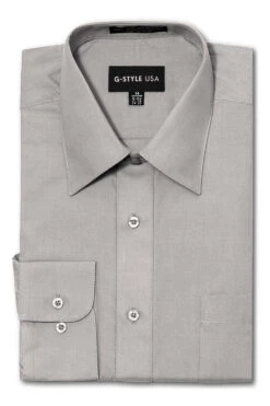 Omega Men's Basic Solid Color Button Up Dress Shirt (Grey)