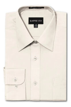 Omega Men's Basic Solid Color Button Up Dress Shirt (Ivory)