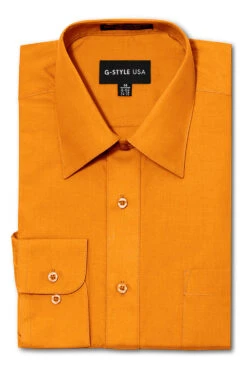Omega Men's Basic Solid Color Button Up Dress Shirt (Orange)
