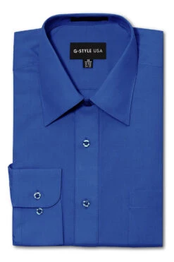 Omega Men's Basic Solid Color Button Up Dress Shirt (Royal Blue)