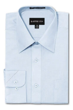 Omega Men's Basic Solid Color Button Up Dress Shirt (Sky Blue)