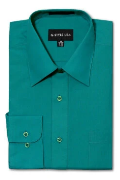 Omega Men's Basic Solid Color Button Up Dress Shirt (Teal)