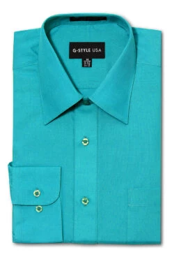 Omega Men's Basic Solid Color Button Up Dress Shirt (Turquoise)