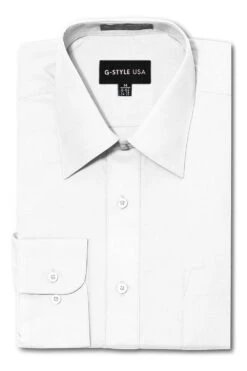 Omega Men's Basic Solid Color Button Up Dress Shirt (White)