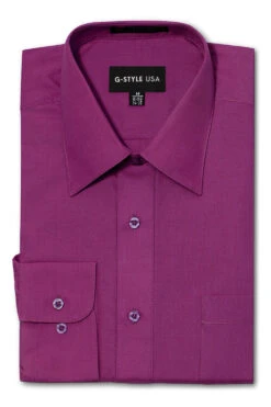 Omega Men's Basic Solid Color Button Up Dress Shirt (Wine)