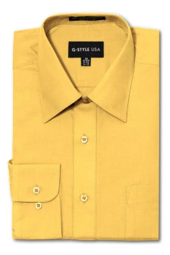 Omega Men's Basic Solid Color Button Up Dress Shirt (Yellow)